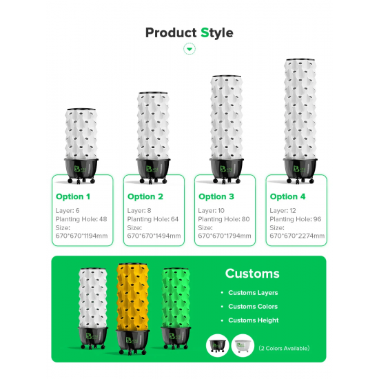 65L 6 Layer 48 Holes Garden  Vertical Farming Agricultural Hydroponics Tower System in Strawberry Greenhouse