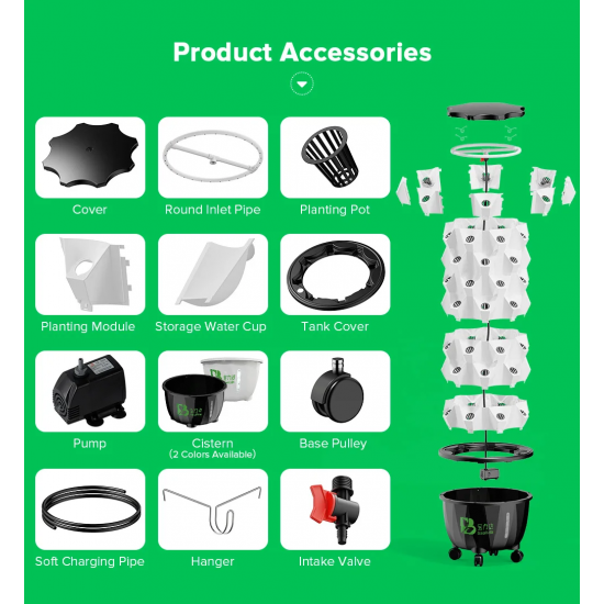 65L 6 Layer 48 Holes Garden  Vertical Farming Agricultural Hydroponics Tower System in Strawberry Greenhouse